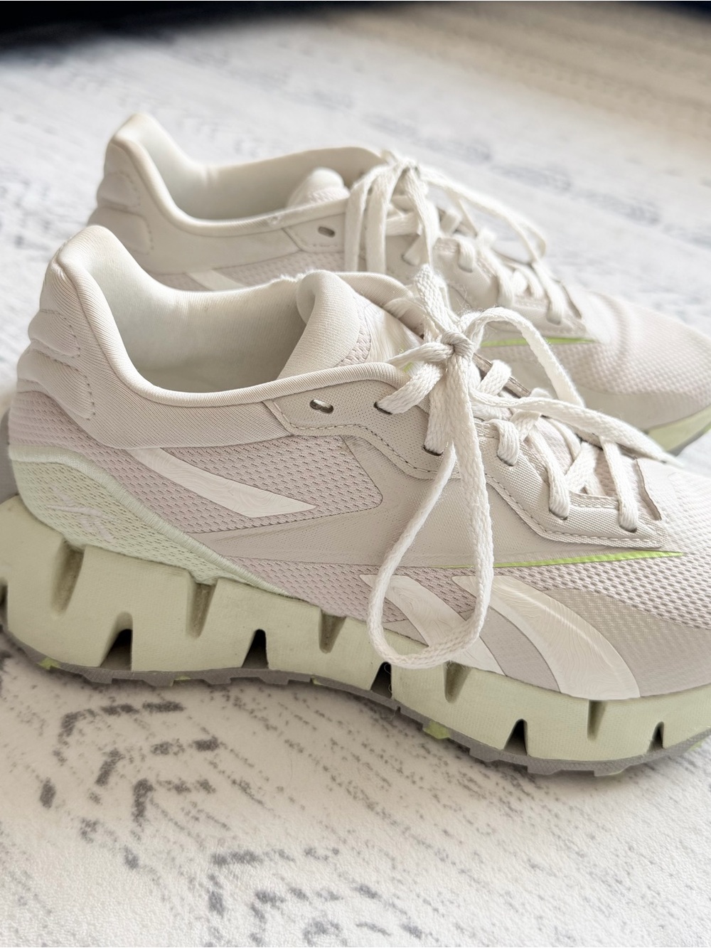 Reebok Women's Cream and Light Green Platform Sneakers
